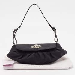 Jimmy Choo Black Satin Crystals Embellished Flap Pochette Bag