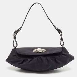 Jimmy Choo Black Satin Crystals Embellished Flap Pochette Bag