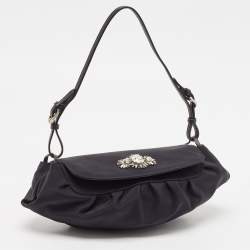 Jimmy Choo Black Satin Crystals Embellished Flap Pochette Bag