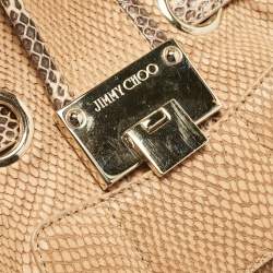 Jimmy Choo Beige Snakeskin Embossed and Watersnake Leather Riki Tote