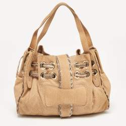 Jimmy Choo Beige Snakeskin Embossed and Watersnake Leather Riki Tote