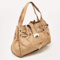 Jimmy Choo Beige Snakeskin Embossed and Watersnake Leather Riki Tote