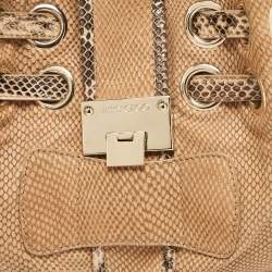 Jimmy Choo Beige Snakeskin Embossed and Watersnake Leather Riki Tote