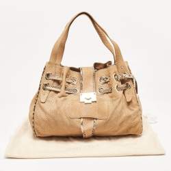 Jimmy Choo Beige Snakeskin Embossed and Watersnake Leather Riki Tote