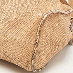 Jimmy Choo Beige Snakeskin Embossed and Watersnake Leather Riki Tote