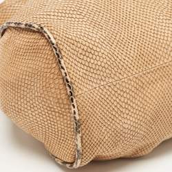Jimmy Choo Beige Snakeskin Embossed and Watersnake Leather Riki Tote