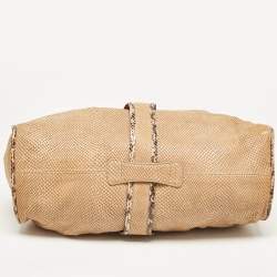 Jimmy Choo Beige Snakeskin Embossed and Watersnake Leather Riki Tote