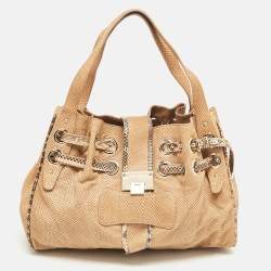 Jimmy Choo Beige Snakeskin Embossed and Watersnake Leather Riki Tote