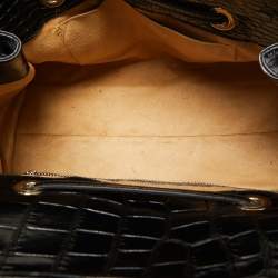 Pre Owned Jimmy Choo Black Croc Embossed Leather Rosalie Top Handle Bag