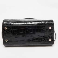 Pre Owned Jimmy Choo Black Croc Embossed Leather Rosalie Top Handle Bag