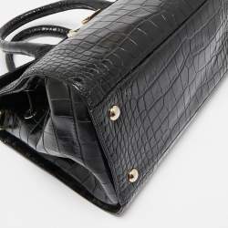 Pre Owned Jimmy Choo Black Croc Embossed Leather Rosalie Top Handle Bag