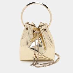 Pre Owned Jimmy Choo Gold Mirror Leather BonBon Bucket Bag