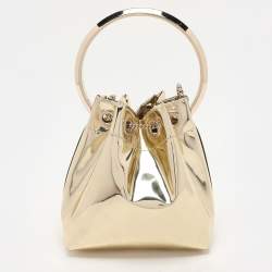 Pre Owned Jimmy Choo Gold Mirror Leather BonBon Bucket Bag