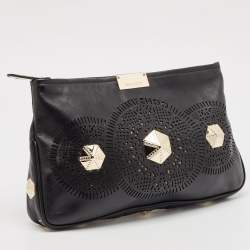 Jimmy Choo Black Leather Embellished Clutch