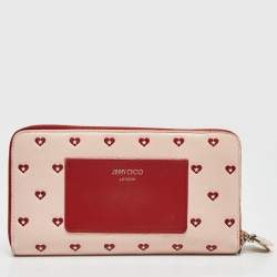 Pre Owned Jimmy Choo Pink/Red Leather Milly Sweetheart Zip Around Wallet