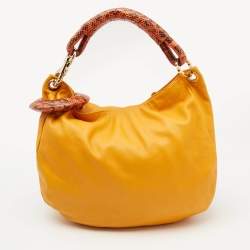 Jimmy Choo Mustard Snakeskin and Leather Sky Bangle Hobo