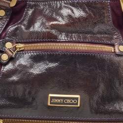 Jimmy Choo Dark Brown/Purple Patent Leather and Suede Mahala Satchel