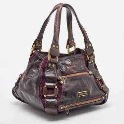 Jimmy Choo Dark Brown/Purple Patent Leather and Suede Mahala Satchel