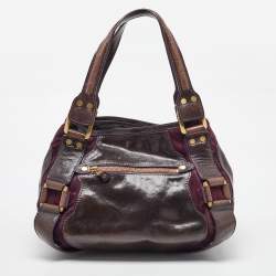 Jimmy Choo Dark Brown/Purple Patent Leather and Suede Mahala Satchel