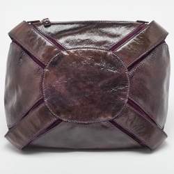 Jimmy Choo Dark Brown/Purple Patent Leather and Suede Mahala Satchel