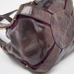 Jimmy Choo Dark Brown/Purple Patent Leather and Suede Mahala Satchel