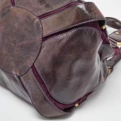 Jimmy Choo Dark Brown/Purple Patent Leather and Suede Mahala Satchel