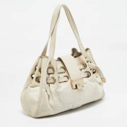 Pre Owned Jimmy Choo Off White Leather Riki Tote