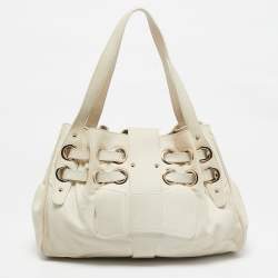 Pre Owned Jimmy Choo Off White Leather Riki Tote