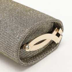 Pre Owned Jimmy Choo Gold Glitter Lurex Fabric Twill Tube Clutch