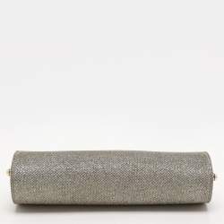 Pre Owned Jimmy Choo Gold Glitter Lurex Fabric Twill Tube Clutch