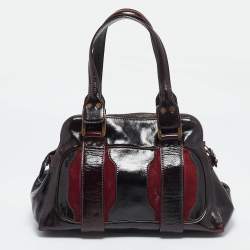 Jimmy Choo Burgundy Patent Leather and Suede Malena Satchel