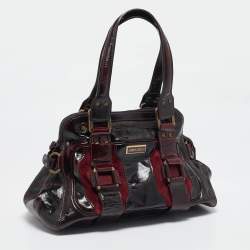Jimmy Choo Burgundy Patent Leather and Suede Malena Satchel