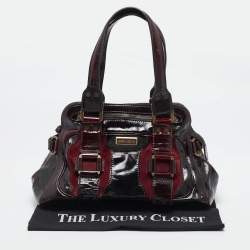 Jimmy Choo Burgundy Patent Leather and Suede Malena Satchel
