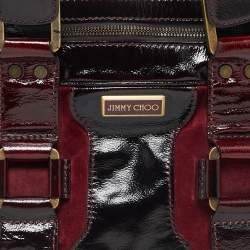 Jimmy Choo Burgundy Patent Leather and Suede Malena Satchel