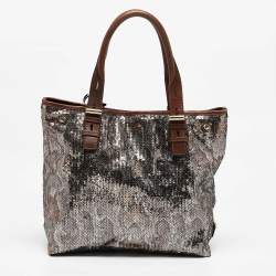 Jimmy Choo Brown/Metallic Python Print Sequins and Leather Bea Tote