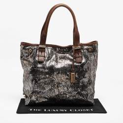 Jimmy Choo Brown/Metallic Python Print Sequins and Leather Bea Tote