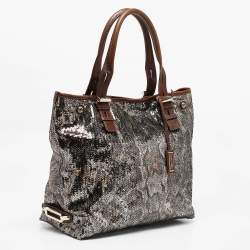 Jimmy Choo Brown/Metallic Python Print Sequins and Leather Bea Tote
