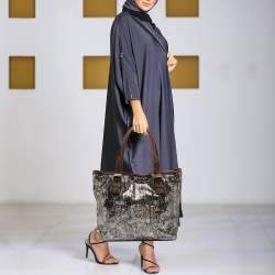 Jimmy Choo Brown/Metallic Python Print Sequins and Leather Bea Tote