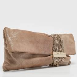 Jimmy Choo Beige Shimmering Suede Chandra Clutch