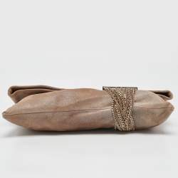 Jimmy Choo Beige Shimmering Suede Chandra Clutch