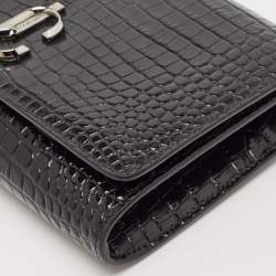 Jimmy Choo Black Croc Embossed Leather Varenne Clutch Bag