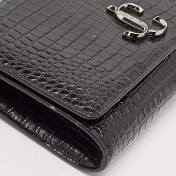 Jimmy Choo Black Croc Embossed Leather Varenne Clutch Bag