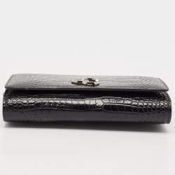 Jimmy Choo Black Croc Embossed Leather Varenne Clutch Bag