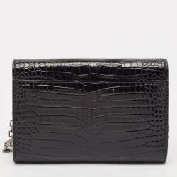 Jimmy Choo Black Croc Embossed Leather Varenne Clutch Bag