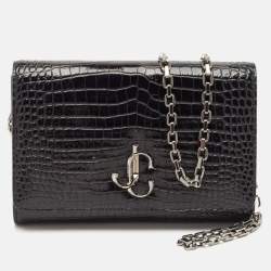 Jimmy Choo Black Croc Embossed Leather Varenne Clutch Bag