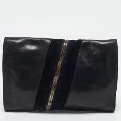 Jimmy Choo Black Leather and Suede Martha Clutch