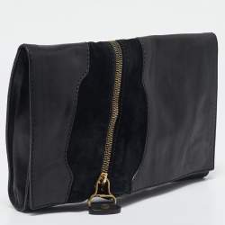 Jimmy Choo Black Leather and Suede Martha Clutch