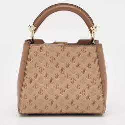 Jimmy Choo Two Tone Brown Embossed Leather Mini Varenne Top Handle Bag