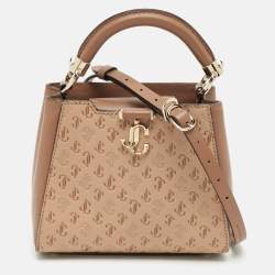 Jimmy Choo Two Tone Brown Embossed Leather Mini Varenne Top Handle Bag