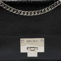Pre Owned Jimmy Choo Black Patent Leather Rebel Flap Shoulder Bag
